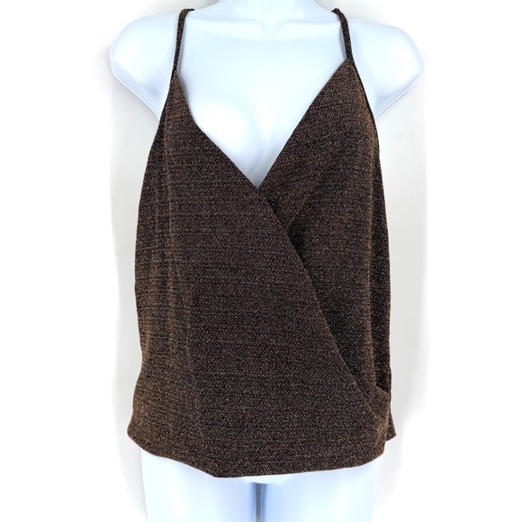 Eri + Ali Metallic Rainbow Surplice Tank Top Women S Black Glam Disco Shimmer - Picture 2 of 11